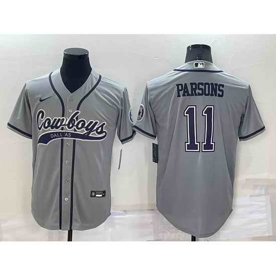 Men Dallas Cowboys 11 Micah Parsons Grey Cool Base Stitched Baseball Jersey